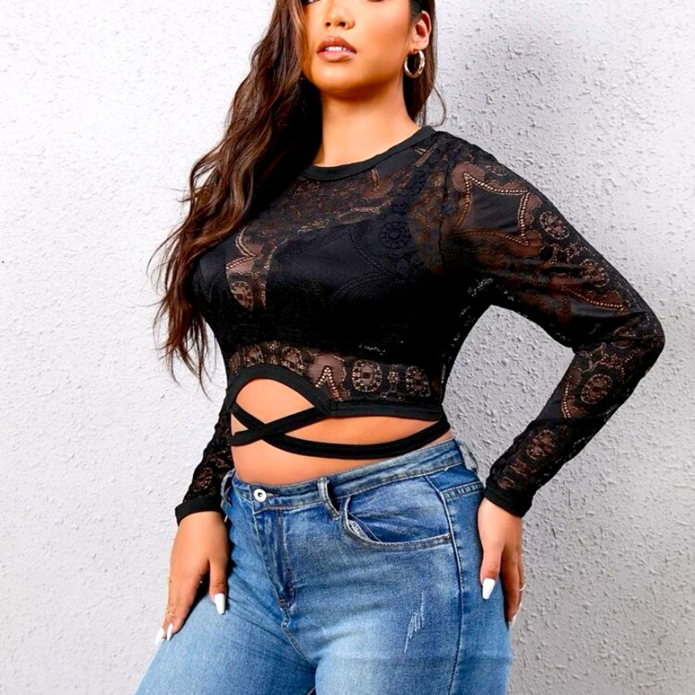 Black Lace crisscross crop top